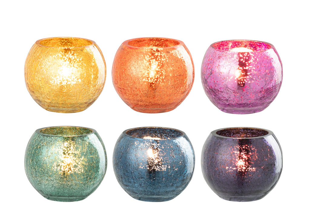 Theelichthouder Bal Craquelure Glas Mix Assortiment Van 6