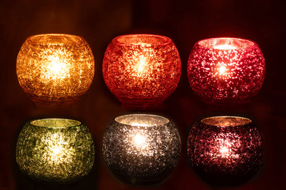 Theelichthouder Bal Craquelure Glas Mix Assortiment Van 6