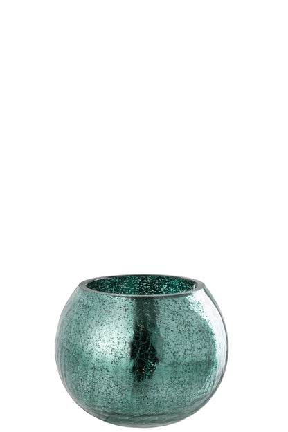 Theelichthouder Bal Craquelure Glas Water Groen Medium