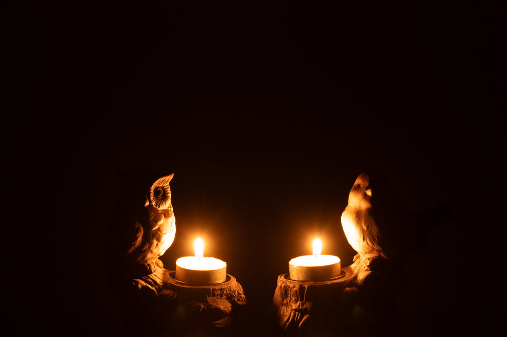 Theelichthouder Bord+Uil Porselein Bruin Assortiment Van 2