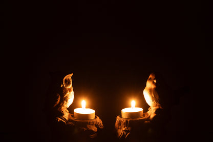 Theelichthouder Bord+Uil Porselein Bruin Assortiment Van 2