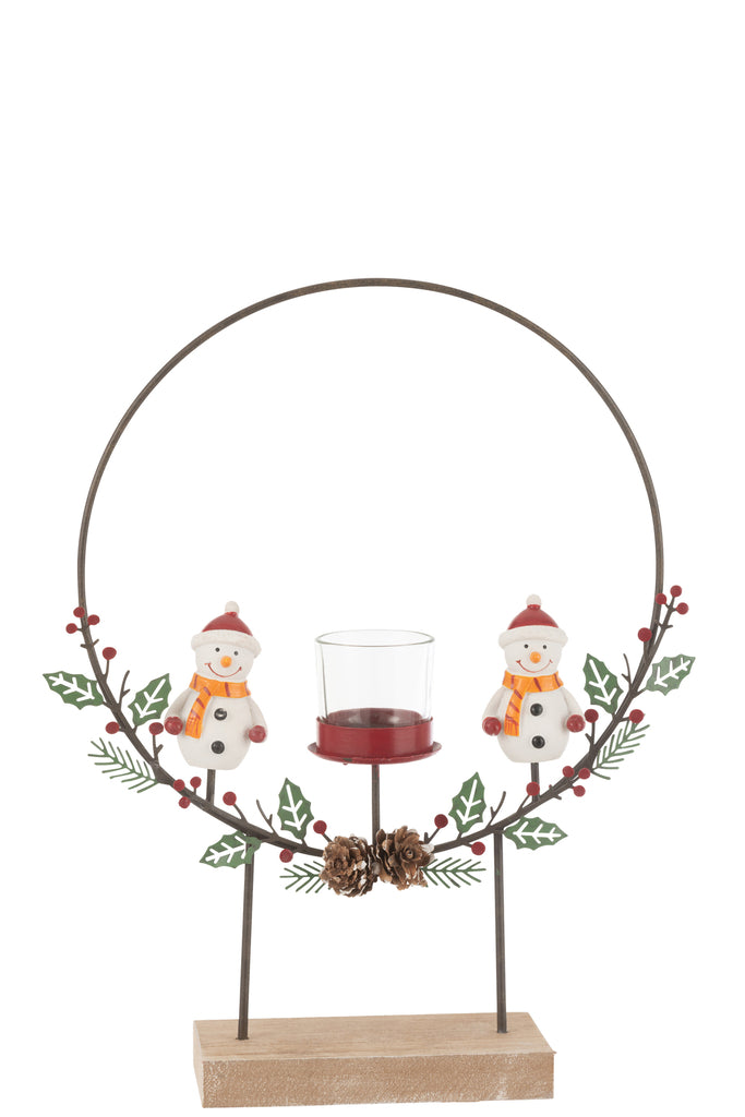 Theelichthouder Cirkel Op Voet+Sneeuwpoppen Mix