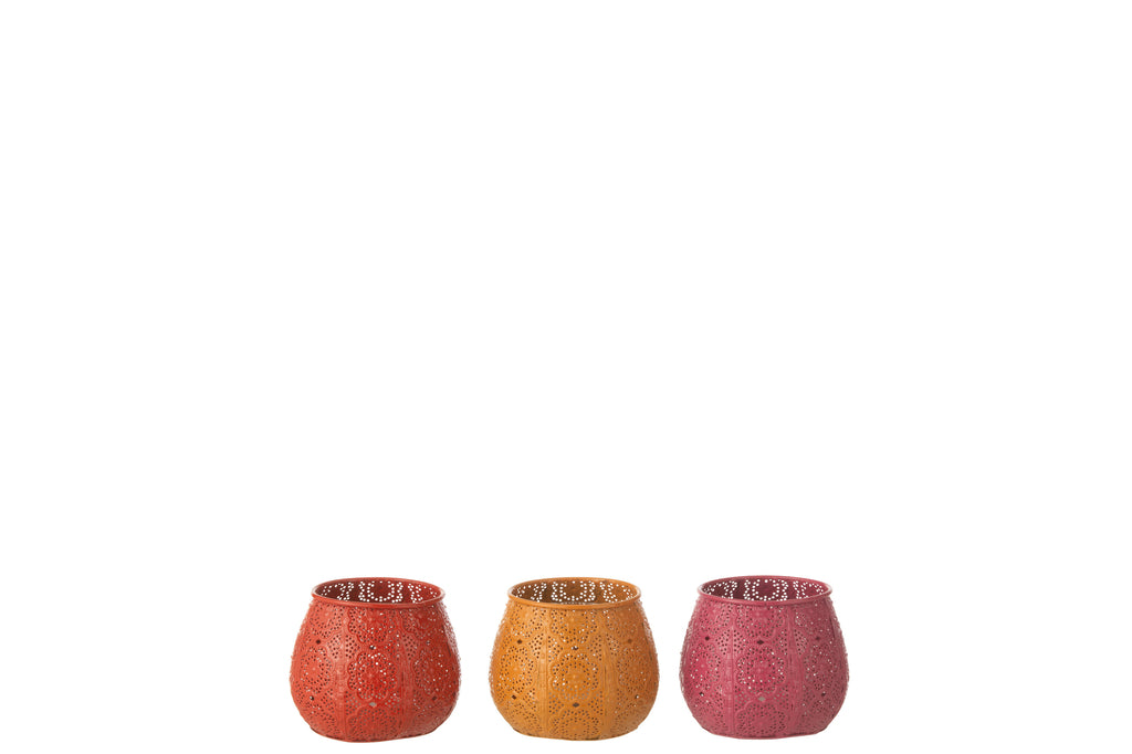 Theelichthouder Cilinder Metaal/Glas Mix Klein Assortiment Van 3
