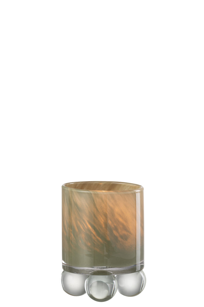 Theelichthouder op ballen glas groen