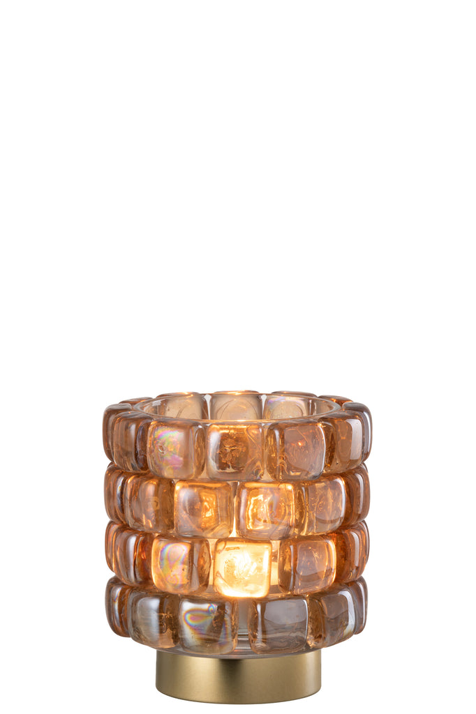 Theelichthouder Vierkant Mozaïek Glas Cognac Klein