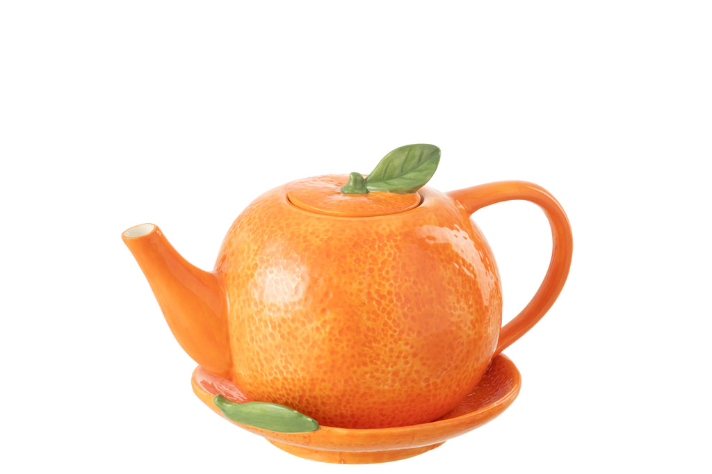 Theepot + Bord Oranje Dolomiet Oranje