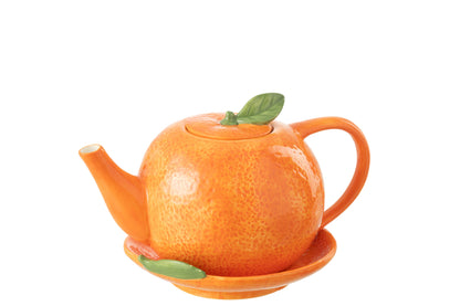 Theepot + Bord Oranje Dolomiet Oranje