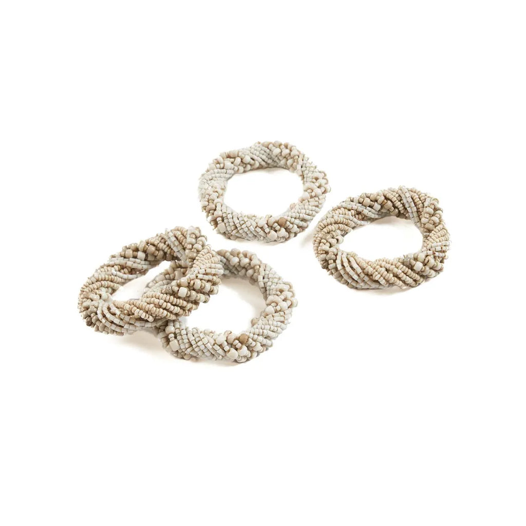 De Beaded Napkin Ring - White - Set of 4