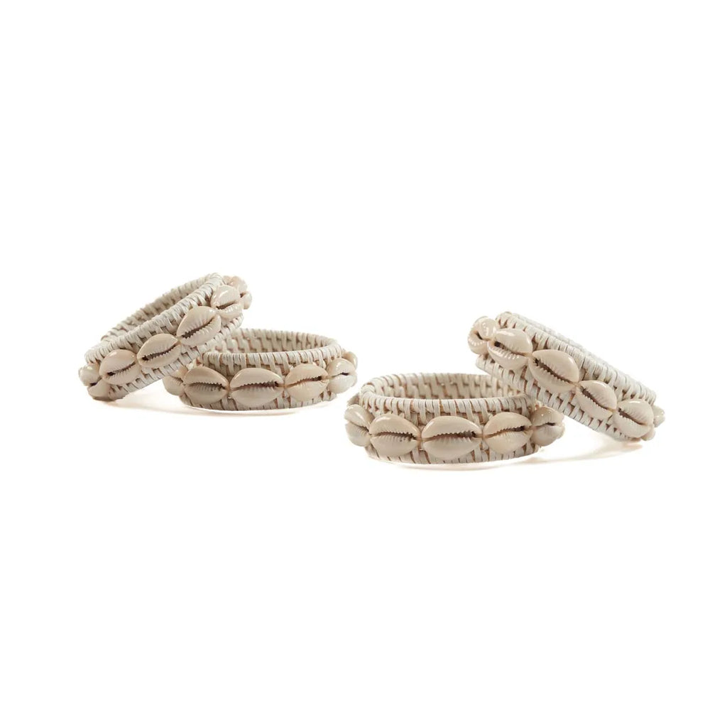 De Rattan Shell Napkin Ring - White - Set of 4