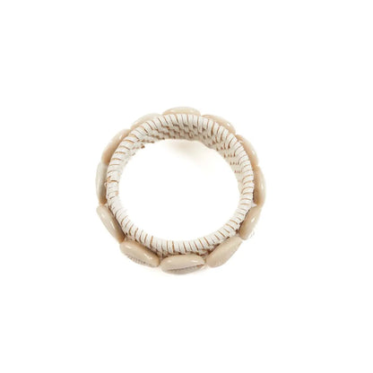 De Rattan Shell Napkin Ring - White - Set of 4