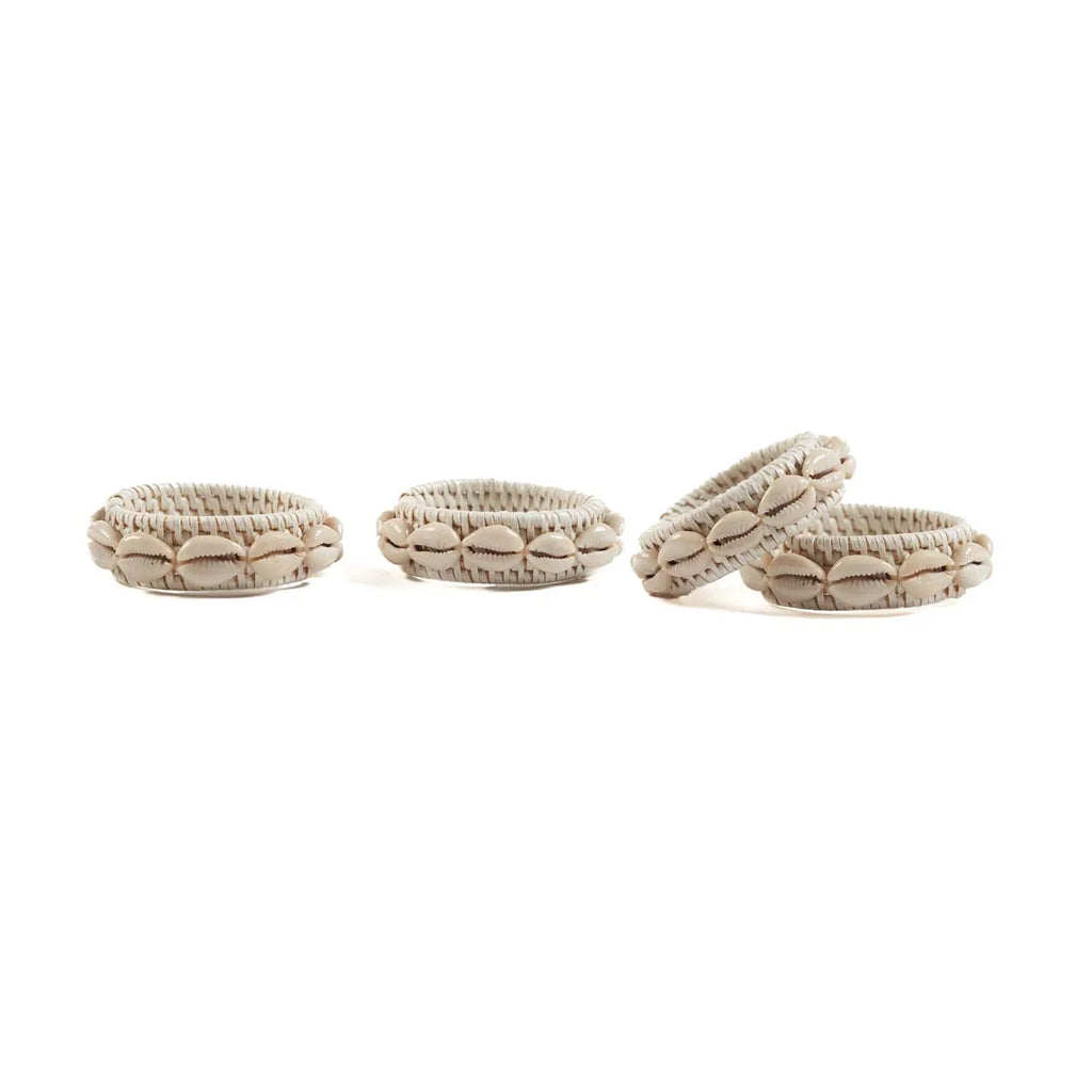 De Rattan Shell Napkin Ring - White - Set of 4