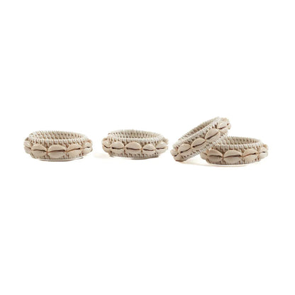 De Rattan Shell Napkin Ring - White - Set of 4