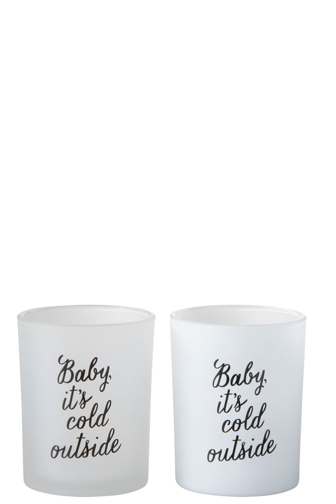 Theelichthouder "Baby It Is Cold Outside" Glas Wit/Zwart Groot Assortiment Van 2