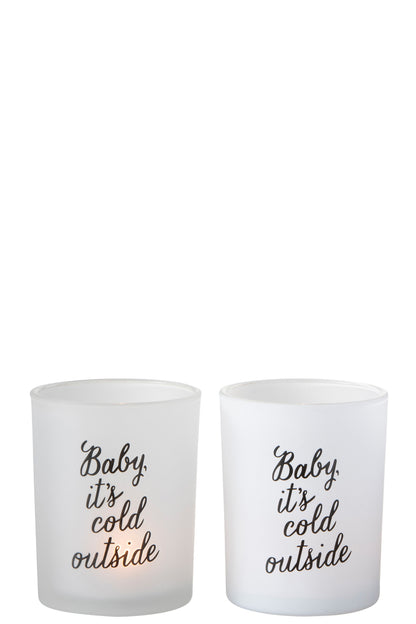 Theelichthouder &quot;Baby It Is Cold Outside&quot; Glas Wit/Zwart Groot Assortiment Van 2