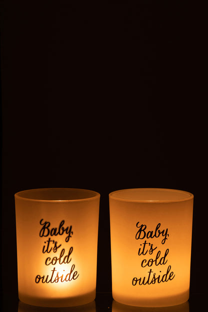 Theelichthouder &quot;Baby It Is Cold Outside&quot; Glas Wit/Zwart Groot Assortiment Van 2