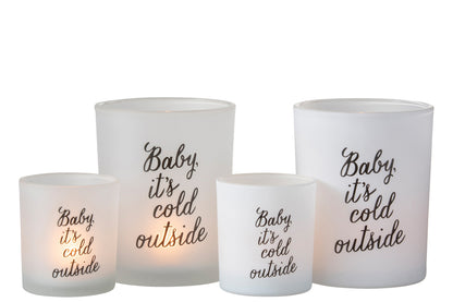 Theelichthouder &quot;Baby It Is Cold Outside&quot; Glas Wit/Zwart Groot Assortiment Van 2