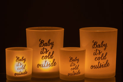 Theelichthouder &quot;Baby It Is Cold Outside&quot; Glas Wit/Zwart Groot Assortiment Van 2