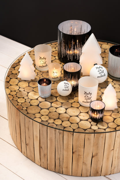 Theelichthouder &quot;Baby It Is Cold Outside&quot; Glas Wit/Zwart Klein Assortiment Van 2