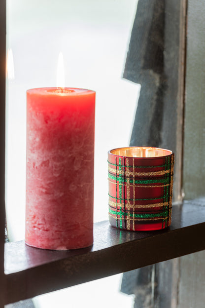 Theelichthouder Geruit Glas Rood/Groen Groot Assortiment Van 2