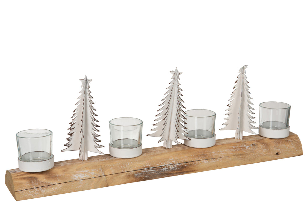 J-Line Tealight Holder Christmas Wood/Metal White/Natural Extra Large