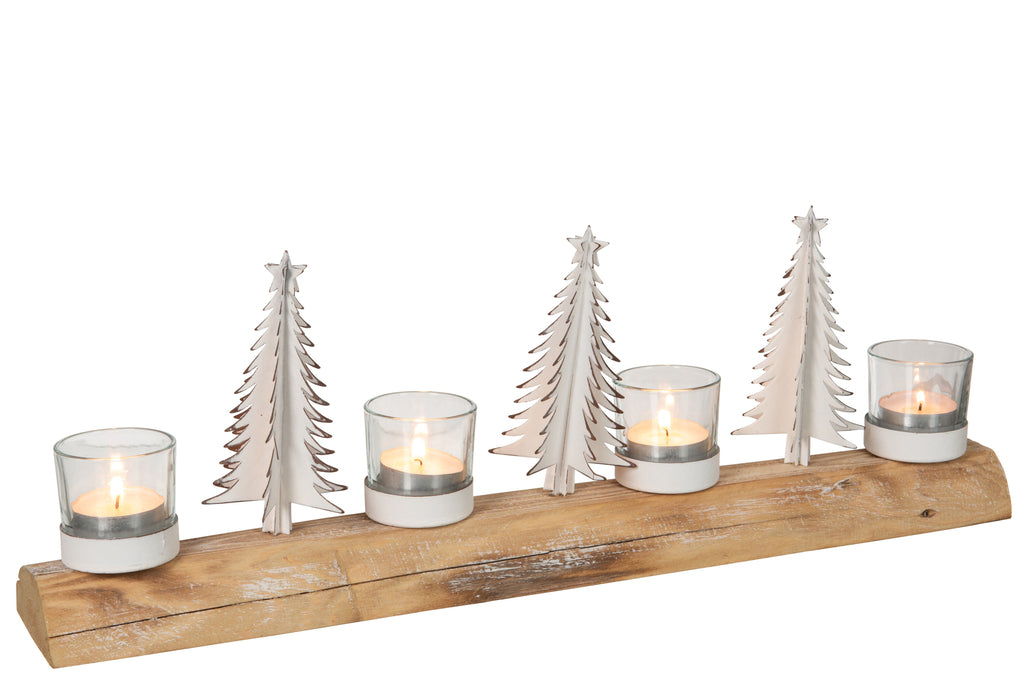 J-Line Tealight Holder Christmas Wood/Metal White/Natural Extra Large