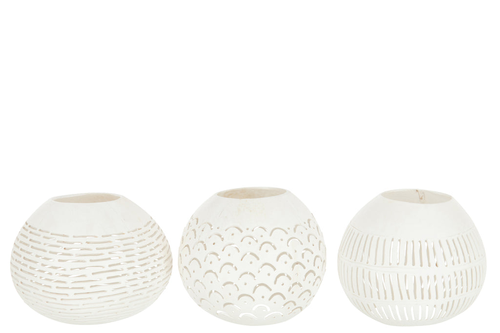 Theelichthouder Kokosnoot Lijnen Wit Assortiment Van 3