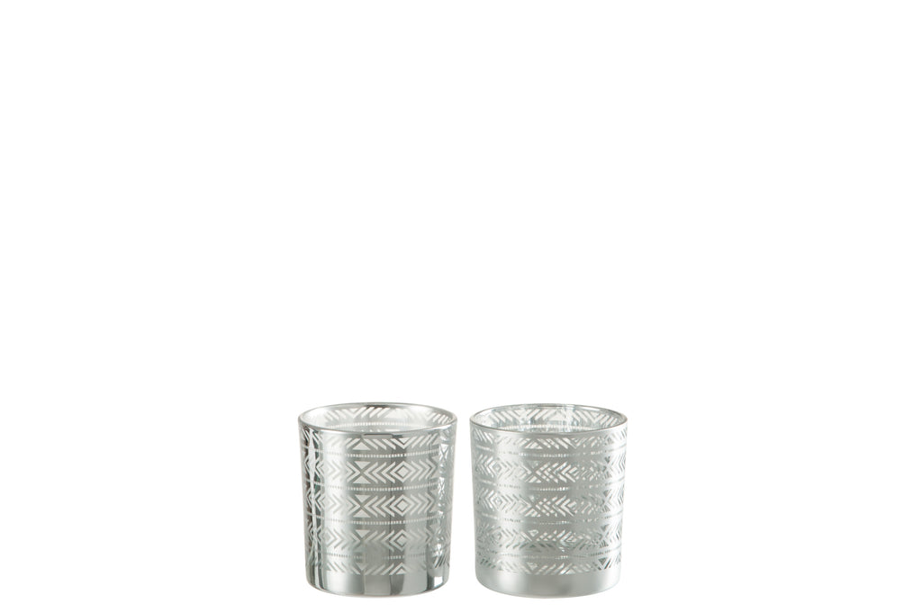 Theelichthouder Etnisch Glas Zilver Assortiment Van 2