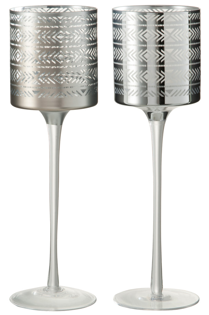 Theelichthouder Etnisch Glas Zilver Groot Assortiment Van 2