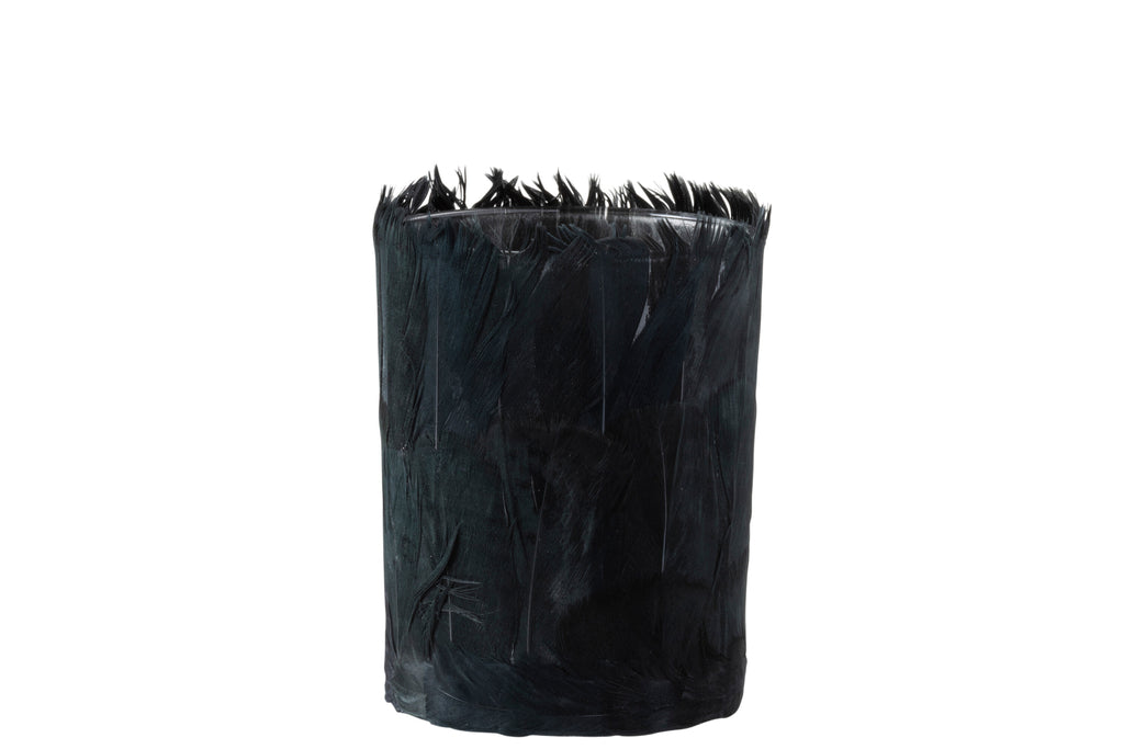 Theelichthouder Veren Glas Zwart Groot