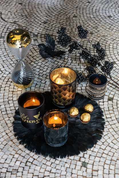 Theelichthouder Gatsby Glas Mat Zwart/Goud Assortiment Van 2