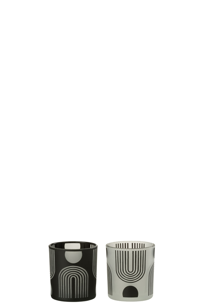Theelichthouder Nordic Glas Mat/Zwart/Wit Assortiment Van 2