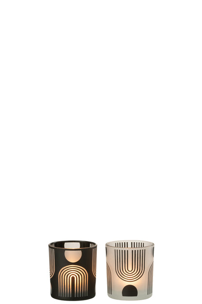 Theelichthouder Nordic Glas Mat/Zwart/Wit Assortiment Van 2