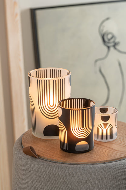 Theelichthouder Nordic Glas Mat/Zwart/Wit Assortiment Van 2