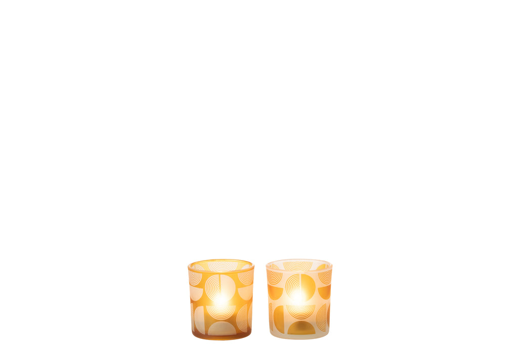 Theelichthouder Half Rond Glas Oranje Klein Assortiment Van 2