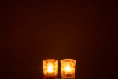 Theelichthouder Half Rond Glas Oranje Klein Assortiment Van 2