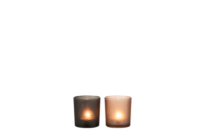 Theelichthouder Blad Glas Zwart/Bruin Assortiment Van 2