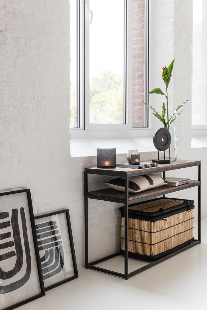 Theelichthouder Blad Glas Zwart/Bruin Assortiment Van 2