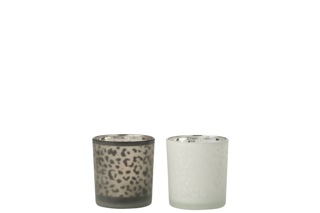 Theelichthouder Luipaard Glas Wit/Zwart Klein Assortiment Van 2
