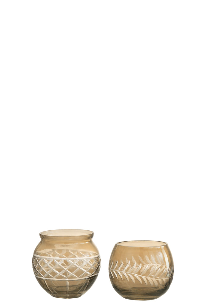 Theelichthouder Motieven Glas Rook Assortiment Van 2