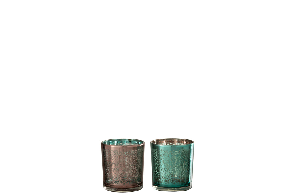 Theelichthouder Oosters Glas Azuur/Koper Klein Assortiment Van 2