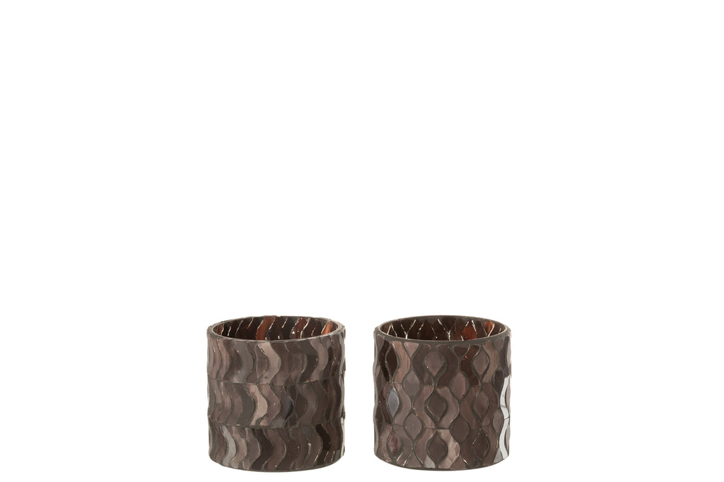 Theelichthouder Patroon Glas Donkerroze Klein Assortiment Van 2