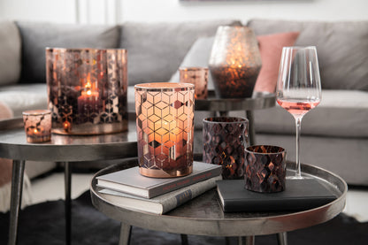 Theelichthouder Patroon Glas Donkerroze Klein Assortiment Van 2