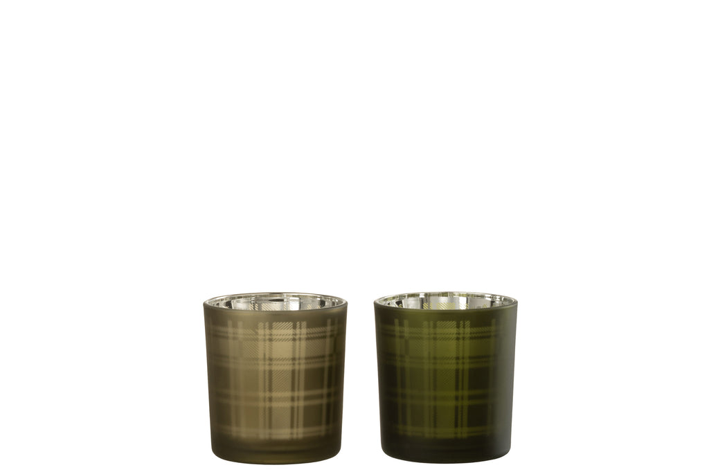 Theelichthouder Rechthoeken Glas Groen Klein Assortiment Van 2