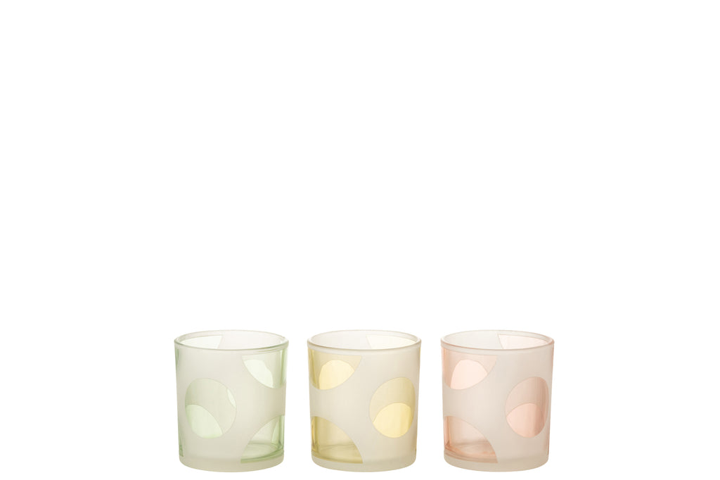 Theelichthouder Rond Glas Mix Pastel Klein, Set Van 3