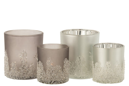 Theelichthouder Suikerglazuur Grijs/Zilver Groot Assortiment Van 2