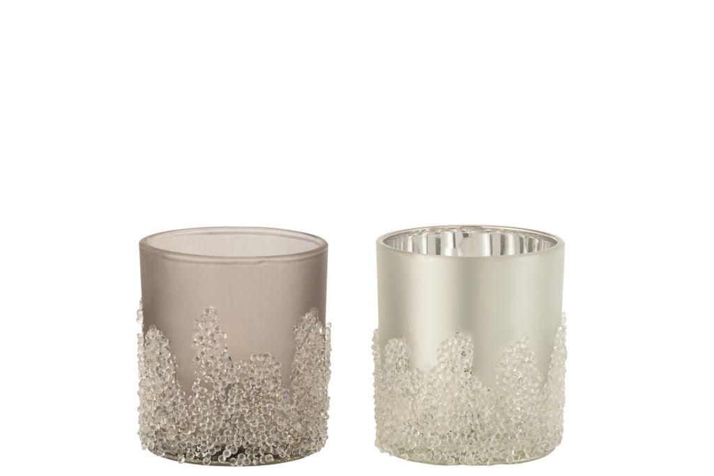 Theelichthouder Suikerglazuur Grijs/Zilver Klein Assortiment Van 2