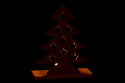 J-Line Tealight Holder Christmas Tree Aluminium/Wood Natural/Gold Large