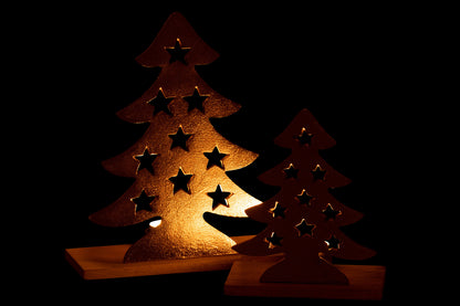 J-Line Tealight Holder Christmas Tree Aluminium/Wood Natural/Gold Large
