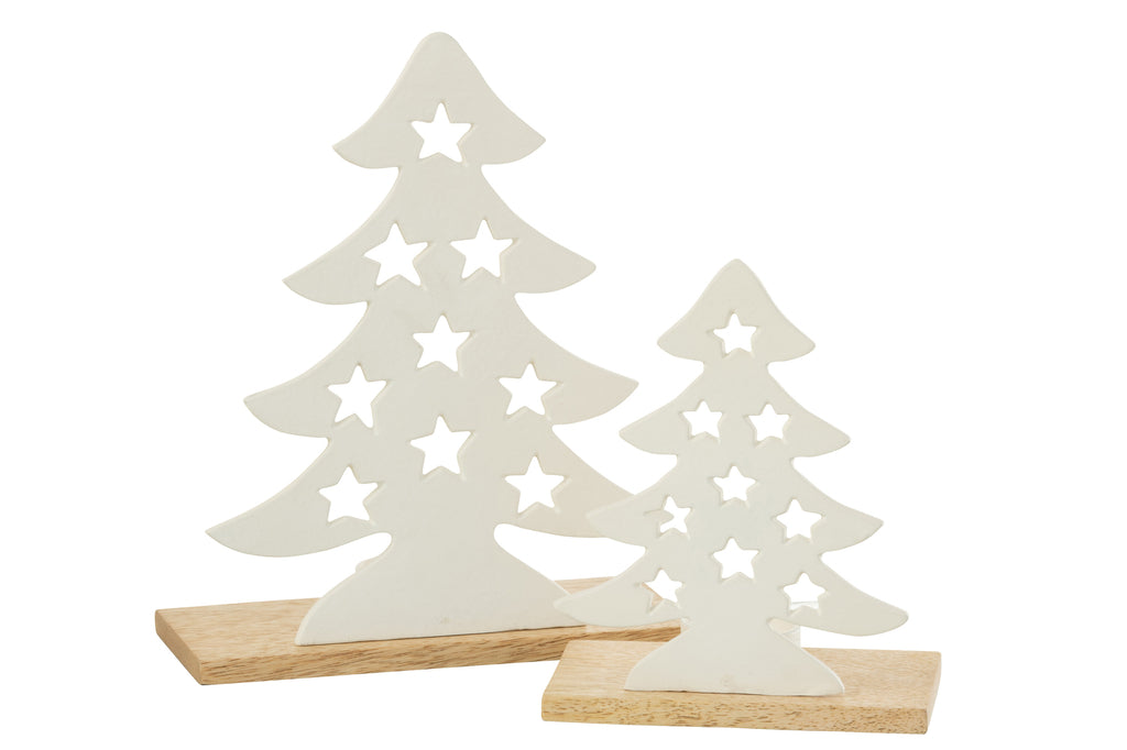 J-Line Theelichthouder Kerstboom Aluminium/Hout Wit/Natuurlijk Groot