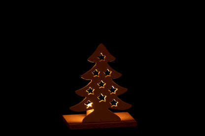 Theelichthouder Kerstboom Aluminium/Hout Wit/Natuurlijk Klein